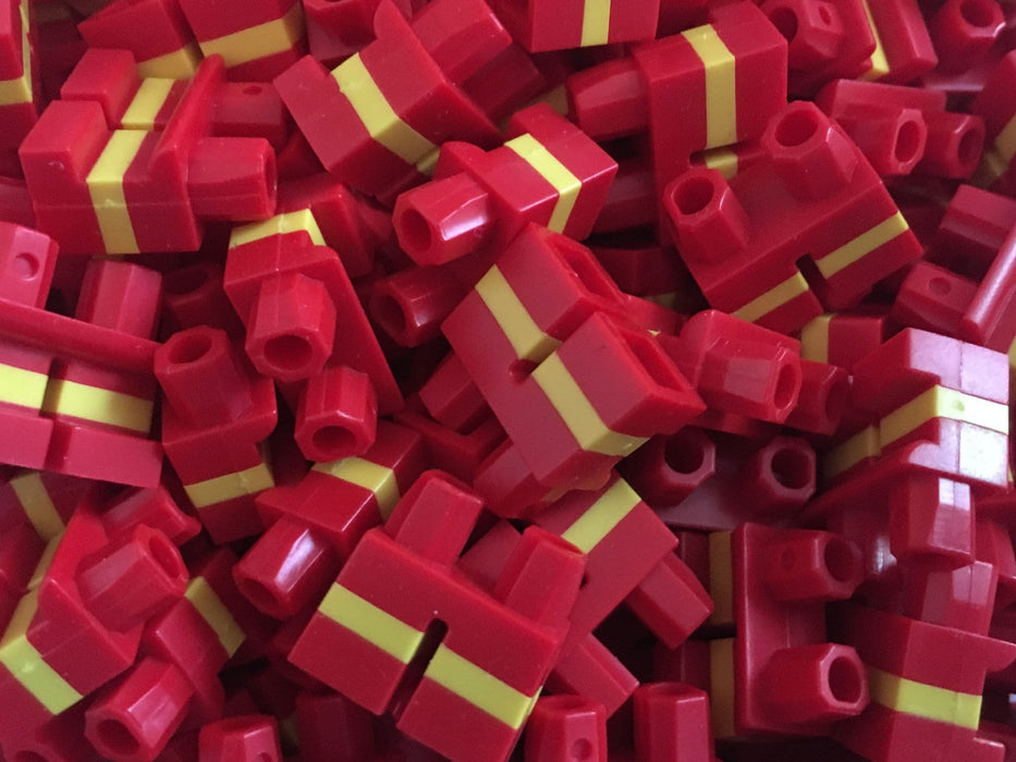 LEGO® Short Red Legs With Yellow Stripes x 10